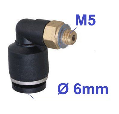 90° Bogen Ø 6mm Pneumatik Druckluft Fitting auf M5