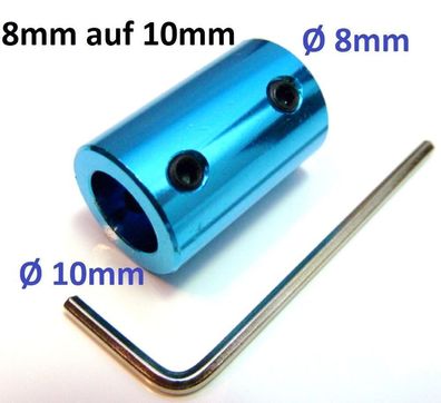 Wellenkupplung 8mm auf 10mm , Aluminium blau eloxiert