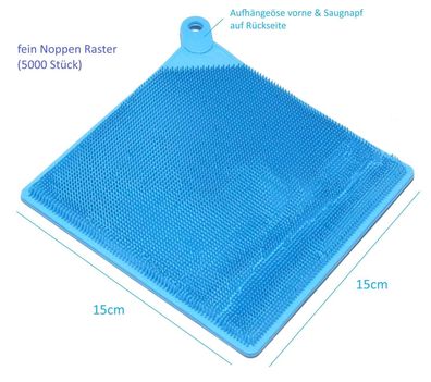 15x15cm Silikon Putz und Spül Tuch fein & grob genoppt Öse & Saugnapf aqua blau