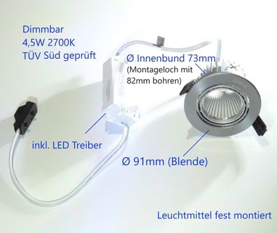 Dimmbar LED Spot 4,5W 2700K 2500Lumen mit LED Treiber & Leuchtmittel