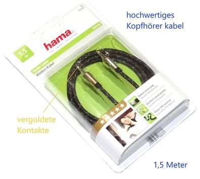 Hama Kopfhörer Kabel Lautsprecher Klinkenkabel 3,5mm 1,5 Meter Geflecht Umantelt