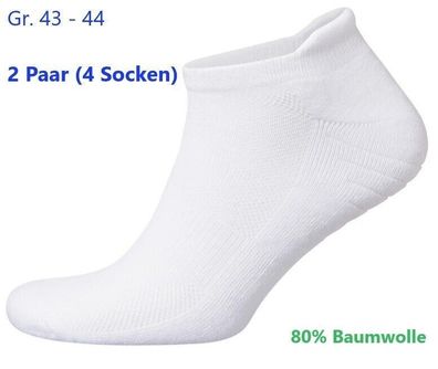 2 Paar Sneaker Funktion Socken mit 80% Baumwolle Größe 43 bis 44 , weiß