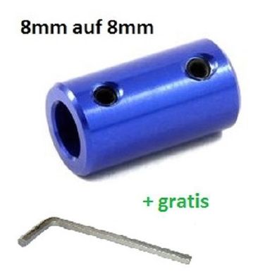 Wellenkupplung 8mm auf 8mm , Aluminium blau eloxiert