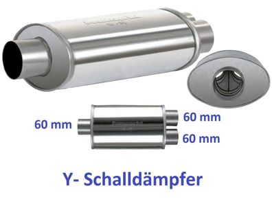 906026 Powersprint Schalldämpfer oval 1x Ø 60mm auf 2x Ø 60mm 304 Edelstahl