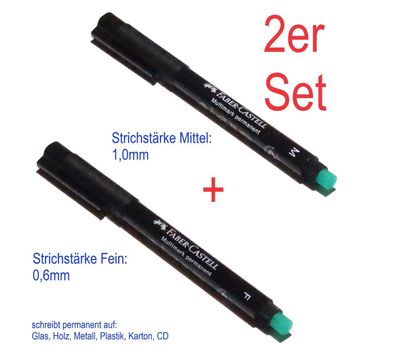 0,6mm + 1,0mm Set Faber Castell Permanent Marker F z.B CD Glas Metall Stift