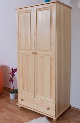 Kleiderschrank Kiefer Vollholz massiv natur Junco 09B - 195 x 92 x 59 cm (H x B