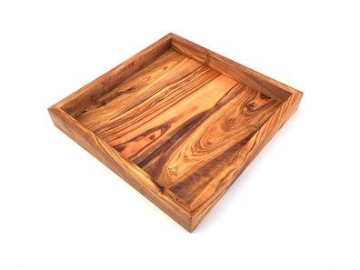 Ablage quadratisch 22 cm Holz Tablett handgefertigt aus Olivenholz