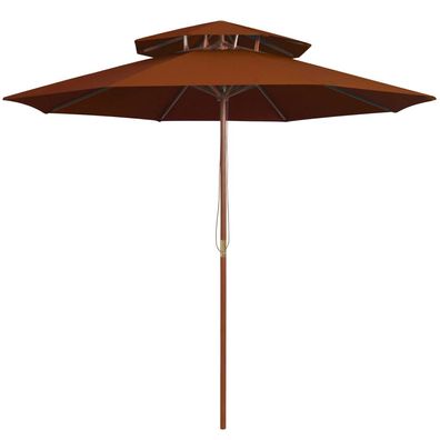 Sonnenschirm mit Doppeldach und Holzmast Terrakotta-Rot 270 cm
