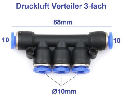 3-fach Pneumatik Druckluft Verteiler für Ø 10mm Schlauch