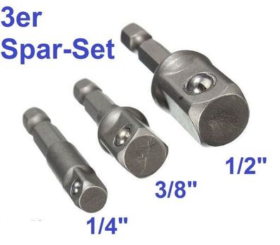 3er Set 1/4" auf 1/4 3/8 1/2 Nussaufnahme Steckschlüssel
