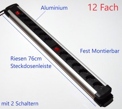 12 fach Riesen Steckdosenleiste 3680W Alu Gehäuse feste Montage Möglichkeit