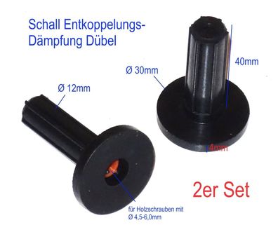 12 x 40mm Schall Entkoppelung Dämpfung Dübel 4x für Holzschrauben Ø4,5-6,0mm