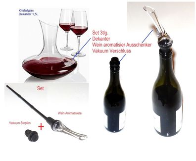 Set Wein Dekanter + Vakuum Flaschen Stopfen + Wein Aromatisierer für Wein Flaschen