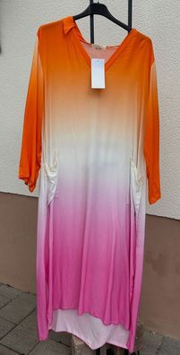 tolles langes Sommerkleid orange / weiß / pink Größe 38 - 42