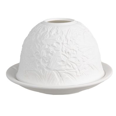 Clayre & Eef Teelichthalter Ø 12x8 cm Weiß Porzellan Blumen (Gr. Ø 12x8 cm)