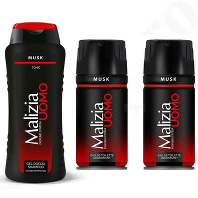 Malizia Uomo Musk / moschus Deodorant 2x 150ml deo + 1 Duschgel 250ml