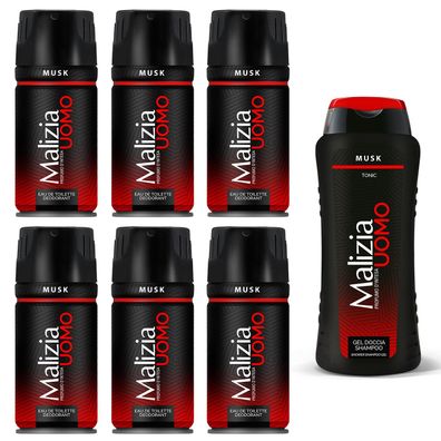 Malizia UOMO MUSK Deodorant EdT 6x 150ml + Duschgel 250ml