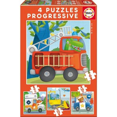 Educa 17144, Fahrzeuge, 4-in-1 Puzzleset für Kinder ab 3 Jahren