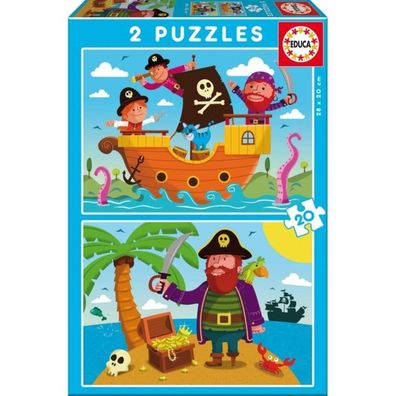 Educa 17149, Piraten, 2x20 Teile Puzzleset für Kinder ab 3 Jahren