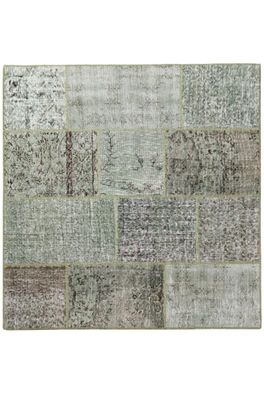 Teppich Vintage Patchwork Stone Wash 160x160 cm 100% Wolle Handgeknüpft grün