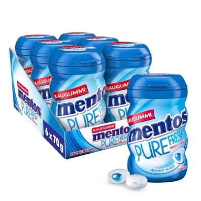 Mentos Kaugummi Pure Fresh Mint Kaugummi-Dragees zuckerfrei Pfefferminz 6er Pack