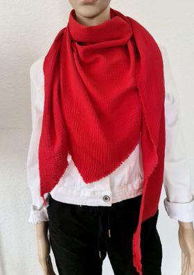 Italy Blogger XXL Dreieckstuch Schal Tuch Musselin 100% Baumwolle Fransen Rot