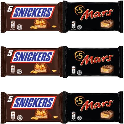 3 x Mars + 3 x Snickers Multipack Schokoriegel 30 Riegel mit insgesamt 1,425 kg