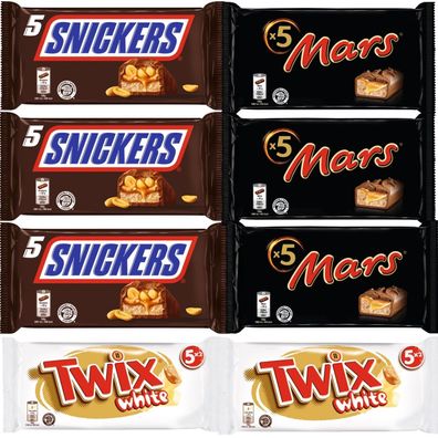 3 x 5 Mars + 3 x 5 Snickers + 2 x 5 Twix White - Multipacks - 1,885 kg Riegelmix