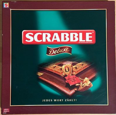 Scrabble DeLuxe mit Holz Spielsteinen & drehbarem Spielbrett 2008 Mattel 53581