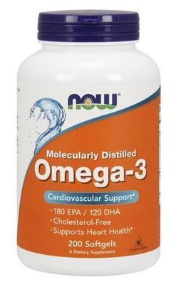 Omega 3 Fischöl 1000mg EPA DHA Now Foods Molecularly Distilled 200 Softgelkapsel