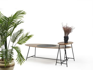 Moderner Tisch Couchtisch Beistelltisch Design Wohnzimmer Holz Oval 2tlg.