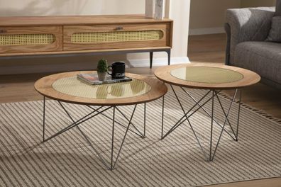 Italienischer Stil 2x Couchtische Rund Luxus Braun Wohnzimmer Tisch Neu