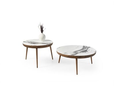 Couchtische Set 2 tlg. Tisch Wohnzimmer Möbel Rund Weiß Holz Design