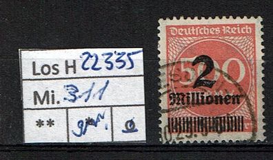 Los H22335. Deutsches Reich Mi. 311, gest., gepr. INFLA