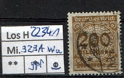 Los H22341: Deutsches Reich Mi. 323 A Wa, gest., gepr. INFLA