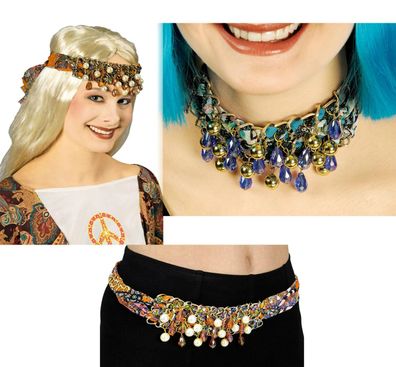 Festival Hippie Haarband Gürtel Halsschmuck Paisley m Perlen Kostüm Karneval