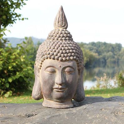 Gartenfigur Buddha-Kopf Steinoptik ca. L29,5xB31xH53,5cm Magnesia grau Garten Deko