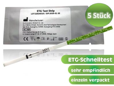 5x ETG / Ethylglucuronide Drogenschnelltest (Alkoholtest im Urin), 500 ng/ ml