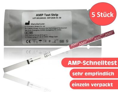 5x AMP / Amphetamin Drogenschnelltest (Speed, Pep, Uppers, Upper), 1.000 ng/ ml