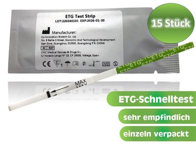 15x ETG / Ethylglucuronide Drogenschnelltest (Alkoholtest im Urin), 500 ng/ ml