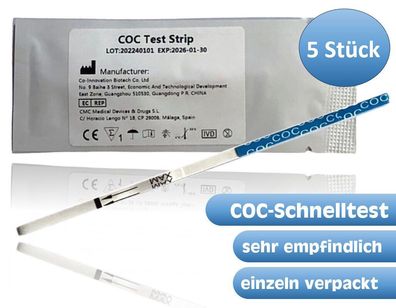 5x COC / Kokain Drogenschnelltest (Koks, Crack), 300 ng/ ml