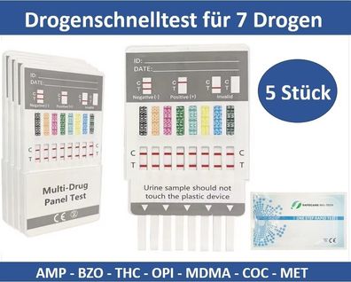 5x Safecare Drogentest Multi-7 | Bestimmung von 7 Drogenarten | Markenqualität