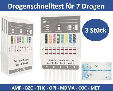 3x Safecare Drogentest Multi-7 | Bestimmung von 7 Drogenarten | Markenqualität