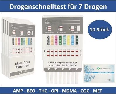10x Safecare Drogentest Multi-7 | Bestimmung von 7 Drogenarten | Markenqualität