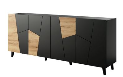 Sideboard ETNA 200x82x42 cm Kommode schwarz/ Craft Eiche