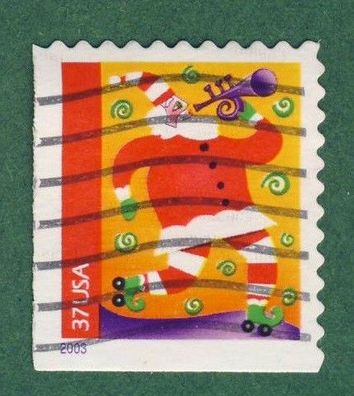USA 2003 M.3794 Kleinformat BE links + unten geschnitten, Weihnachtsmann mit Trompete