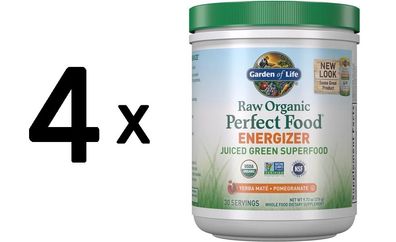 4 x Perfect Food RAW Organic Energizer - Pomegranate & Yerba Mate - 276g