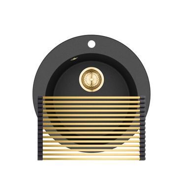 GURARI Küchenspüle Einbau Granitspüle Retro Design + Aufrollbare Abtropfmatte