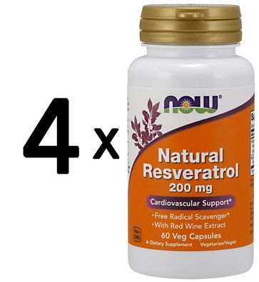 4 x Natural Resveratrol, 200mg with Red Wine Extract - 60 vcaps