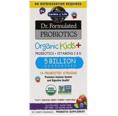 Dr. Formulated Probiotics Organic Kids + , Berry Cherry - 30 chewables
